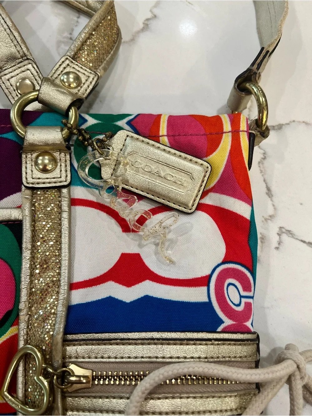 Coach Rare Poppy Pop C Glam Spotlight Colorful Signature Shoulder Handbag Tote